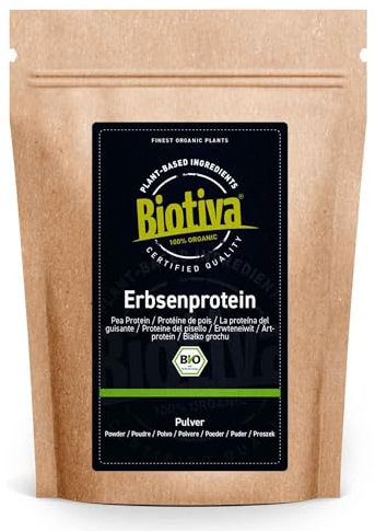 Erbsenprotein-Pulver Bio 1kg - 83% Proteingehalt - 100% Erbsen-Proteinisolat - Höchste Bioqualität - Frei von Gluten Soja und Laktose - Abgefüllt und kontrolliert in Deutschland - Biotiva