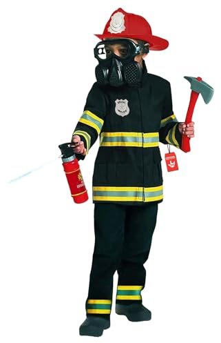 Morph Deguisement Pompier Enfant, Costume Pompier Halloween Enfant | Veste, Pantalon, Casque, Hache & Extincteur, Bandes Réfléchissantes, Parfait pour Halloween