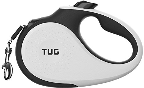TUG 360° Tangle-Free Retractable Dog Leash | 16 ft Strong Nylon Tape | One-Handed Brake, Pause, Lock (Large, White)