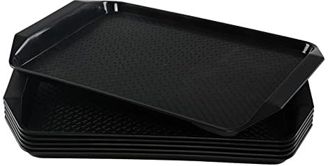 Hokky Plastic Serving Trays, Fast Food Serving Tray Set of 6, Black