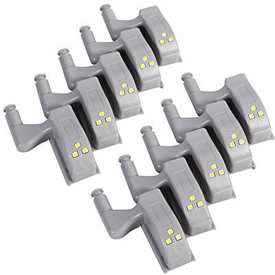 Cabinet Hinge Led 10pcs LED Light Hinge Universal Sensor Hinged LED Lamp for Wardrobe, Cabinet, Cupboard, Kitchen, Bedroom, Living Room – Choice of 4 Designs (Warm White Light – Grey)