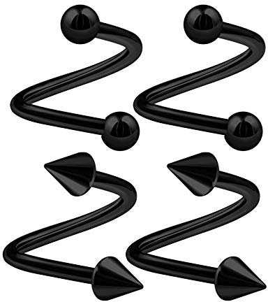 KJM FASHION 4 Stk Eloxiert Schwarz Twist 1,6 mm 14 g 10mm 3/8 Kugel Und Kegel Helix Lip Tragus Cartilage Ohrringe Piercing Schmuck 2963