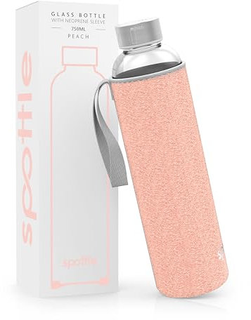spottle Botella de Agua de Vidrio con Funda de Neopreno, Botella de Borosilicato - Apta para Lavavajillas, Adecuada para Todas las Bebidas, Libre de BPA, 750ml