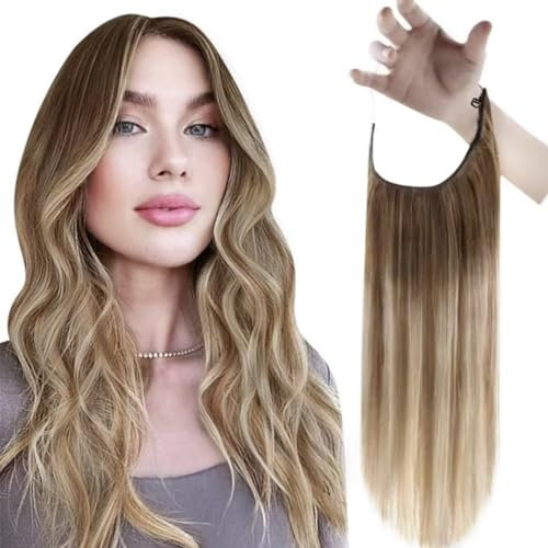 Easyouth Haarteile Echthaar mit Draht Balayage Blond Wire on Extensions Echthaar 70g 30 cm Draht Extensions Dunklerer Braunmix Aschbraun Mit Mittelblond #3/8/22