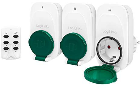 LogiLink EC0008 - Steckdosenset mit Fernbedienung bis zu 30m, 3X CEE 7/3, Aussenbereich (IPX4)