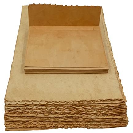 paperfreak Vintage-Antikpapier-Set – echtes handgeschöpftes Büttenpapier mit echtem ausgefranstem Antikrand, teegefärbt, kein Druck /- US-Rechnung ca. A5 8 Blatt plus 4 Umschläge C6plus