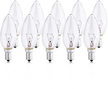 Pack of 10 Small Screw Candle Bulbs, Clear Edison Screw in Bulb SES /e14, 240V