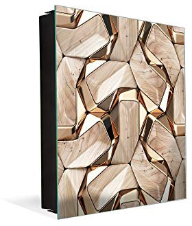Concept Crystal Porte-clés décoratif avec Tableau à Surface magnétique K10 Noyer et Or Ouverture à Gauche