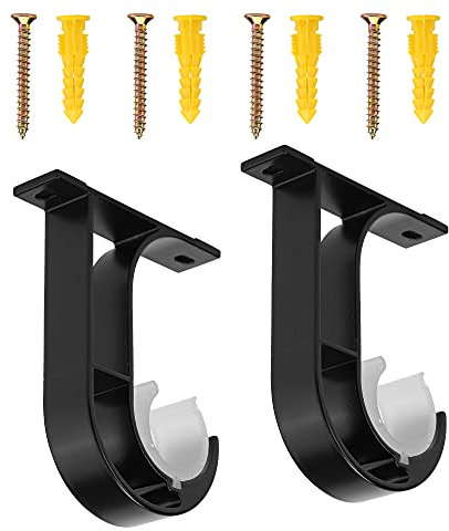 Lpraer Gardinenstange Halterung Schwarz, 2 Stücke Gardinenstangenhalter Vorhangstangenhalter Wandhalterung Deckenhalterung Vorhang Halterungen für 26-28 mm Duschstange Kleiderstangen
