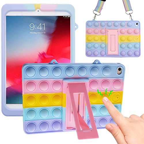 iZi Way Pop It Tablet Case Kids Girls, Poppet Fidget Toy Push Bubble Cute Silicone Tablet Case Cover, Stand, Shoulder Strap Compatible with iPad Air 10.9 Inch - Rainbow