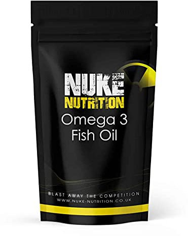 Nuke Nutrition Omega 3 Fish Oil Capsules - 180 Capsules - High Strength 1000mg with DHA & EPA - Cod Liver Oil Supplements - Omega 3 1000mg Capsules - Support Brain, Eye & Heart Health - Easy Swallow