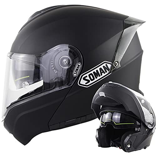 KILCVEM Klapphelm Motorradhelm Modularer Integral Helm DOT/ECE 22.05 Zugelassen mit Anti-Fog Doppelter Sonnenblende (Größe: 55-66cm) Lokomotiv Roller Sturzhelm,Matt Black-4XL