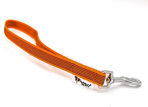 Twinkys Dog Style Kurzführer Hundeleine Handschlaufe gummiert 20 mm breit Orange mit Edelstahl Karabiner Made IN Germany