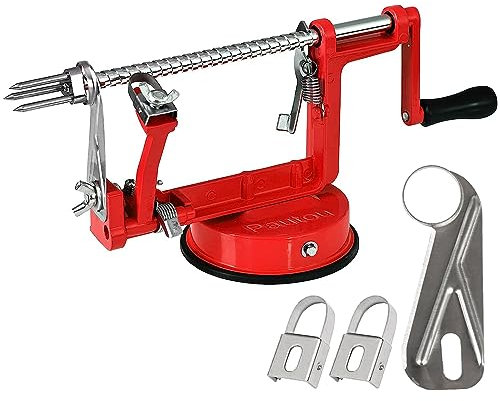 Apple Peeler, Stainless Steel Apple Corer Slicer Peeler, Durable Heavy Duty Die Cast Magnesium Alloy Apple Peeler Slicer Corer with Suction Base(Red)