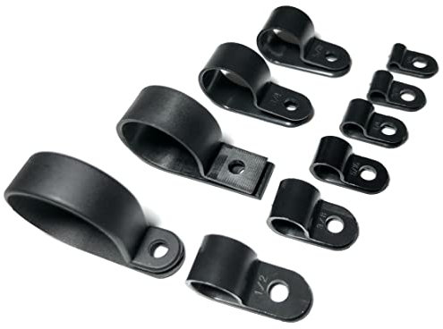 JLB Plastics UK - Black Plastic R Type P Clip Clamp for Conduit, Cable, Hose, Pipe. Screw Mount (Pack of 100, Size: 6.3mm)