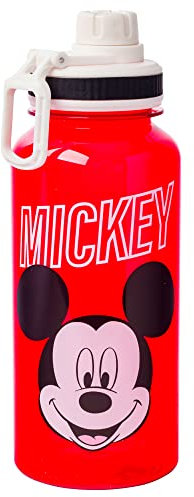 Silver Buffalo Disney Mickey Classic Varsity - Botella de plástico con boquilla giratoria, 32 onzas