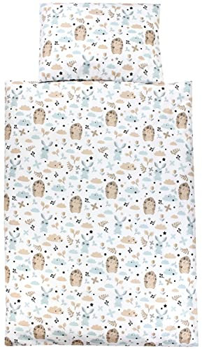TupTam Kinder Bettwäsche Set Babybettwäsche Bettbezug 100 x 135 120 x 90 Kissenbezug 40 x 60 Jungen Mädchen 2-TLG, Farbe: Igel/Hase/Blau, Größe: 135x100 cm