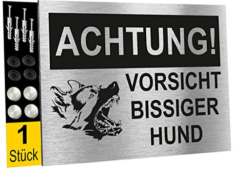 32x21cm Warnschild Vorsicht Bissiger Hund Schild, Sehr Strapazierfähiges Dibond-Material, inkl. Montagezubehör von Printima