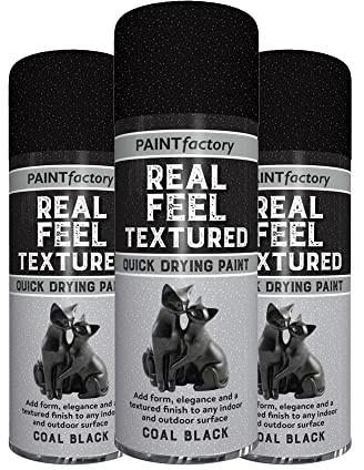 Classic Signature - 3 x Real Feel Textured Black Spray Paint 400ml Quick Drying, Decorative Effect Aerosol Can for Wood Metal
