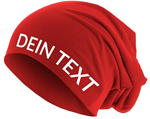 Jersey Beanie personalisierbar Mütze Baumwolle Bedrucken Lassen eigener Text frei positionierbar Rot M/L