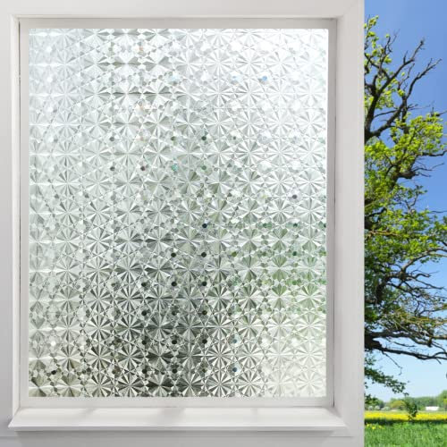 Fyuein Fensterfolie Blickdicht Selbsthaftende Fensterfolie Statisch Haftend Dekorfolie Sichtschutzfolie Anti UV (Diamant - Transparent, 90x200CM)