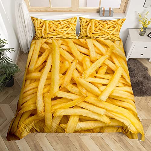 NODATE Pommes Frites Bettwäsche 135x200 Fast Food Bettbezug Superweiche Mikrofaser 3teilig Kinder Bettwäsche-Sets + 2 Kissenbezug 80x80 cm mit Reißverschluss