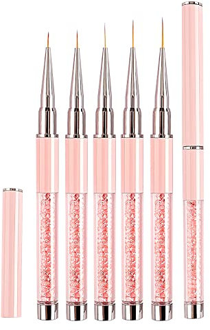 7/9/11/13/15mm Pinceau Nail Art Ongles Professionnel avec Capuchon Bouchon 5 Pièces - LEA-SHALL Pinceaux Liner Ultra Fin pour Ongle Gel, Peinture Acrylique, UV Construction, Brosses French Set