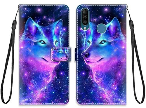 KARTXITAI Hülle Kompatibel mit Wiko View3,Leder Handyhülle mit Kartenfach Geld Slot Ständer PU Ledertasche Wallet Flip Magnetische Muster Schutzhülle-Wolf,bunt