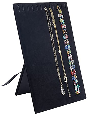 HOBBIESAY 1 Stück Samt Halsketten Display Planken Rechteckig Aus Holz 12 Haken Halskette Schmuck Display Pad Mit Samt Überzogen Schwarze Armbänder Anhänger Ketten Vitrinenständer