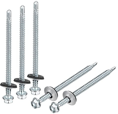 sourcing map 12 viti autofilettanti da 3-9/16 pollici con rondella in gomma, 100 viti per coperture in acciaio zincato a testa esagonale, viti autofilettanti con rondella in EPDM per metallo su