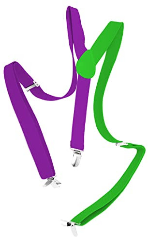 Folat 24865 Hosenträger Colorblock Lila/Grün Neon für Karneval-Kleidung Zubehör Damen und Herren Party Fasching Kostüm
