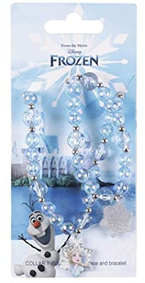 Pack de Bisutería de Frozen - Color Azul - Elaborado con Materiales Resistentes - Diseño con Perlas y Estrella con la Cara de Elsa en la Parte Inferior - Producto Original Diseñado en España
