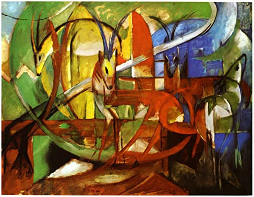 Franz Marc Gazellen 1913 Poster A0 - Filmkunstposter in verschiedenen Größen für Wohn- oder Schlafzimmerideen. Randlose Kultfilmbilder, klassische ikonische 70er, 80er, 90er Jahre, Vintage-Retro-Wand