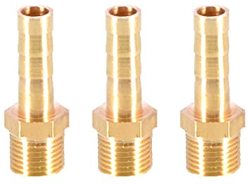 Lot de 3 raccords de tuyau en laiton massif barbelé vers filetage mâle BSP de 6 mm à 0,3 cm pour air, eau, carburant, huile, gaz