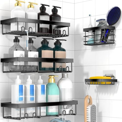 Moforoco Adhesive Shower Caddy Organizer Shelves Rack - 5 Pack Corner Bathroom Storage Organization, Home & Kitchen Decor Inside RV Accessories, Hanging First Apartment Household Camper Essentials