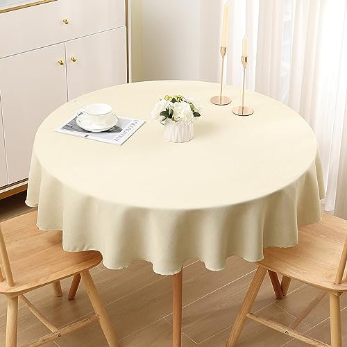 smiry Leinenoptik Tischdecke Abwaschbar Lotuseffekt Tischtuch Leinendecke Wasserabweisend Tafeldecke Tischwäsche Fleckschutz, Rund 140cm, Beige