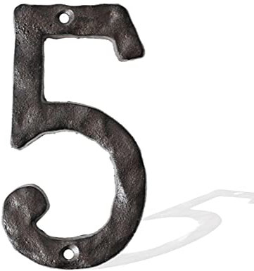 Numeri civici in ghisa in metallo, numero di casella postale, 15,5 cm, robusta targa in rilievo pesante, per interni ed esterni, da appendere a parete, lettere decorative, numeri da 5