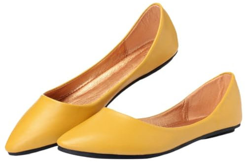 Minetom Damen Pumps Pointed Toe Kunstleder rutschfest Business Büro Flache Schuhe Ballerinas Elegant Bequem Hochzeit Abend Party Braut Schuhe A1 Gelb 40 EU