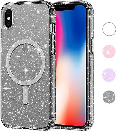 Yoedge Transparent Glitzer Magnetische Handyhülle [kompatibel mit Mag Safe] für iPhone X/XS Hülle 5,8, Sparkle Schutzhülle Built in Magnet Soft TPU Bumper Clear Cover für iPhoneX/XS Schwarz Case