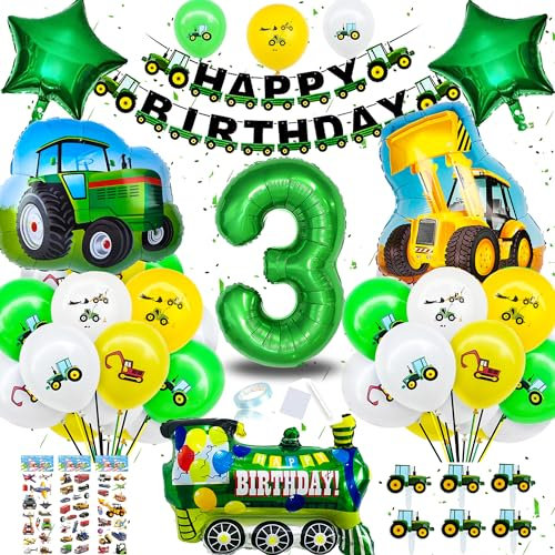NAOLIU Traktor Geburtstagsdeko 3 Jahre Junge, Traktor Deko 3. Geburtstag Junge, Traktor Luftballon Set mit Tortendeko Traktor, Geburtstagsdeko Jungen für Traktor Kindergeburtstag Party Deko