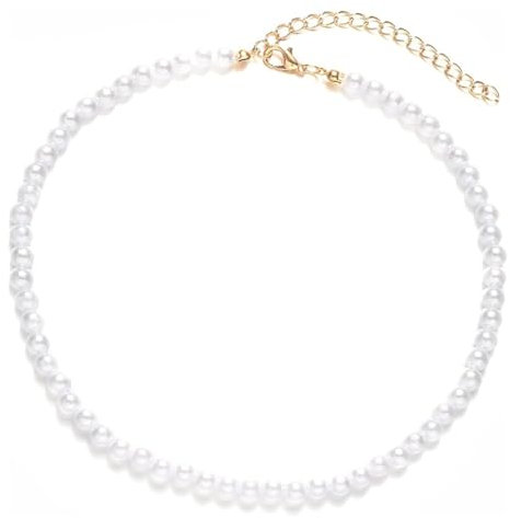 EIHI Collar de Perlas Artificiales Redondo Corto para Mujer y Hombre - Perlas Blancas para Boda