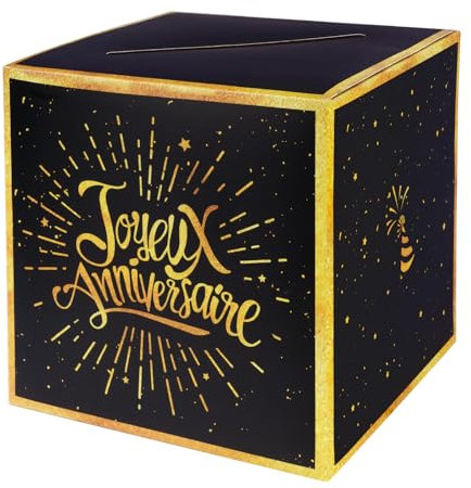 Boîte à Cartes d’anniversaire en Papier Noir Boîtes à Cadeaux Boîte aux Lettres Tirelire Joyeux Anniversaire pour Anniversaire
