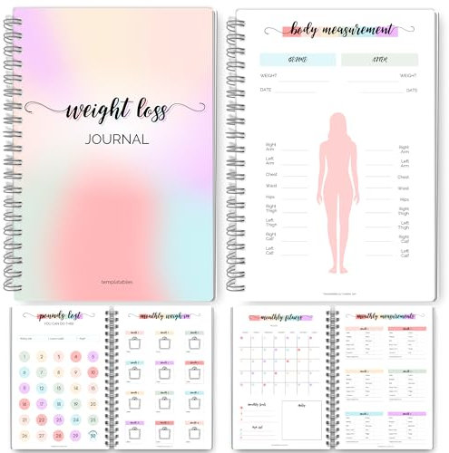 12 Month Weight Loss Journal | Pounds Lost & Body Measurements Tracker - A5 Pastel Rainbow