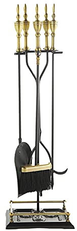 Heavy Duty 5 Pieces Fireplace Tools Sets Cast Iron Fire Place Fire Pit Wood Stove Hearth Stand Tongs Shovel Antique Brush Chimney Poker Gold Handles