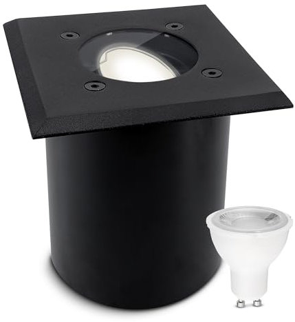 SSC-LUXon JUAVI Bodenleuchte Einbau aussen schwarz IP67 quadratisch - Außenleuchte Garten Boden mit GU10 LED neutralweiß 3W befahrbar