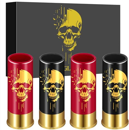 Totenkopf-Schnapsgläser aus Kunststoff, Großpackung mit Geschenkbox, für Männer und Frauen, Gothic-Fans, Hochzeit, Party, Geburtstag, 12 GA, Kleine Schnapsbecher für Wodka, Tequila, Schwarz e Rot