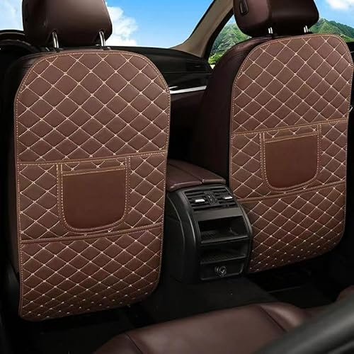 ZHOUFUDA 2 Stück Auto Rücksitz Anti Kick Pad für Mercedes-Benz ML AMG 2013-2020, Autositz Rückenlehnenschutz Trittmatte mit Organizer Taschen Wasserdicht Kratzfest Innere Zubehör,F/Coffee