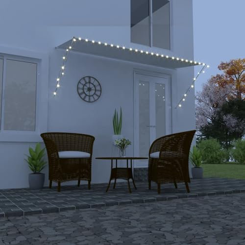 Iiaky Einziehbare Markise mit LED 300×150 cm Creme Klemmmarkise Einziehbar, Sonnenschutz für Fenster Terrasse Balkon