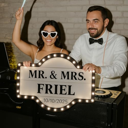 Large Custom Wedding Bottle Service Sign, Personalized Wedding Entrance Sign LED VIP Club Signs for Bottle Service, Marquee Signs for wedding Reception Bar Brithday Party Engagement Anniversary