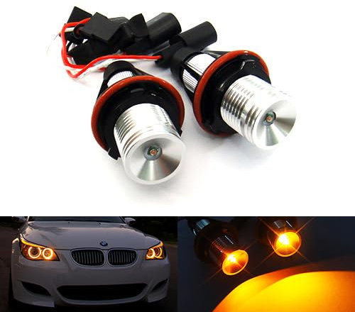RZG 2 focos LED ámbar con halo de ojo de ángel para faros delanteros diurnos DRL Canbus para E39 E60 E61 E87 E53 E63 E65